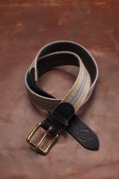 Jute Strap belt, reverse side and tail ends genuine black leather