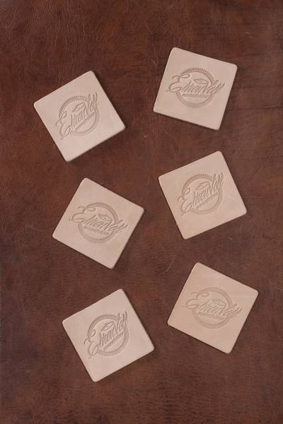 Leather Coasters, set of 6 pieces, genuine leather, colour: nature