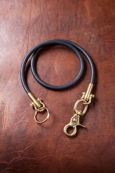 Wallet - Lanyard , genuine Leather, black / brass