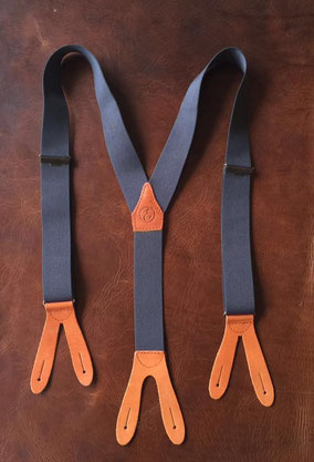 EHRENVOLL SUSPENDERS, 35mm wide, grey with cognacbrown leather