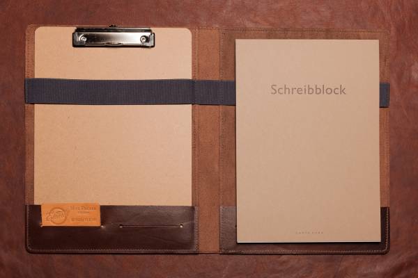 Writing case, dark brown, with clipboard and white Din A4 pad